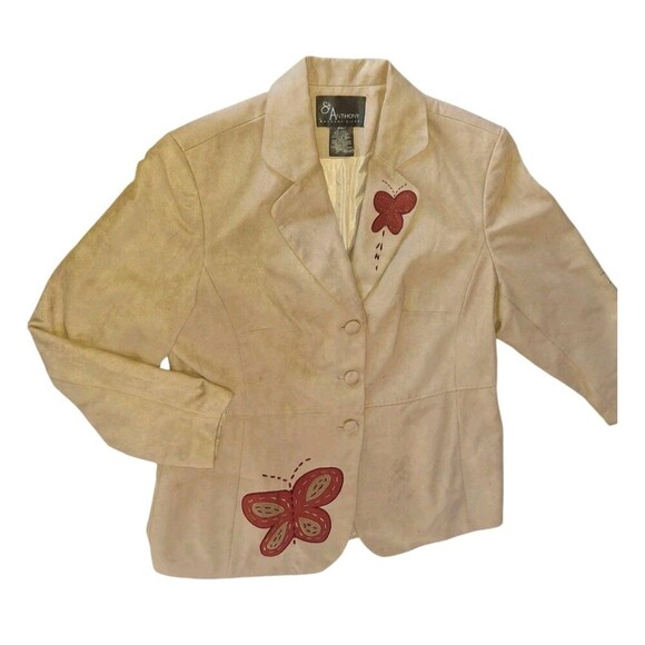 Vintage St. Anthony Beige W/red Butterfly Suede Evening Jacket Size 20w - Picture 4 of 7